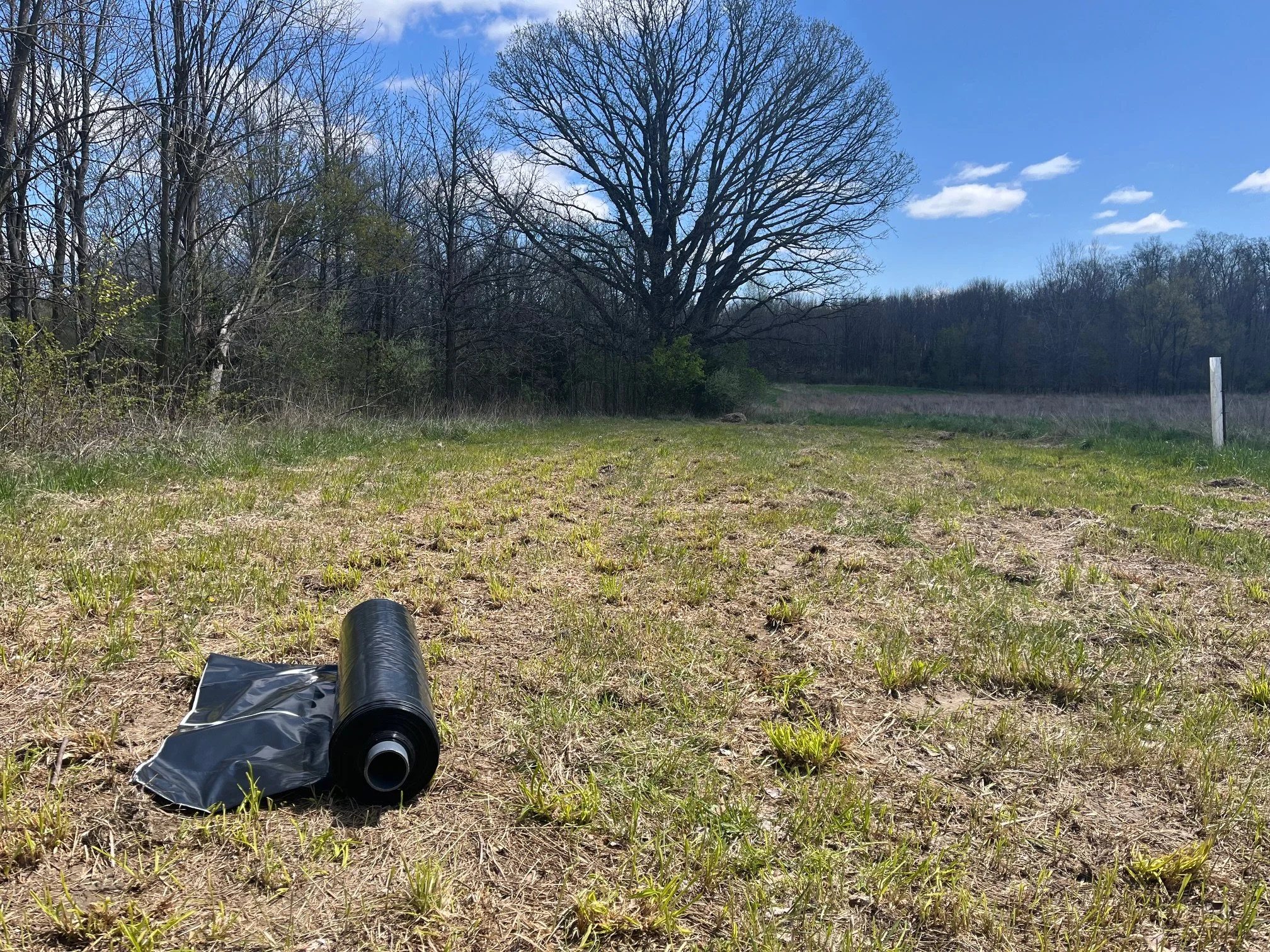 silage tarp rolled up on field