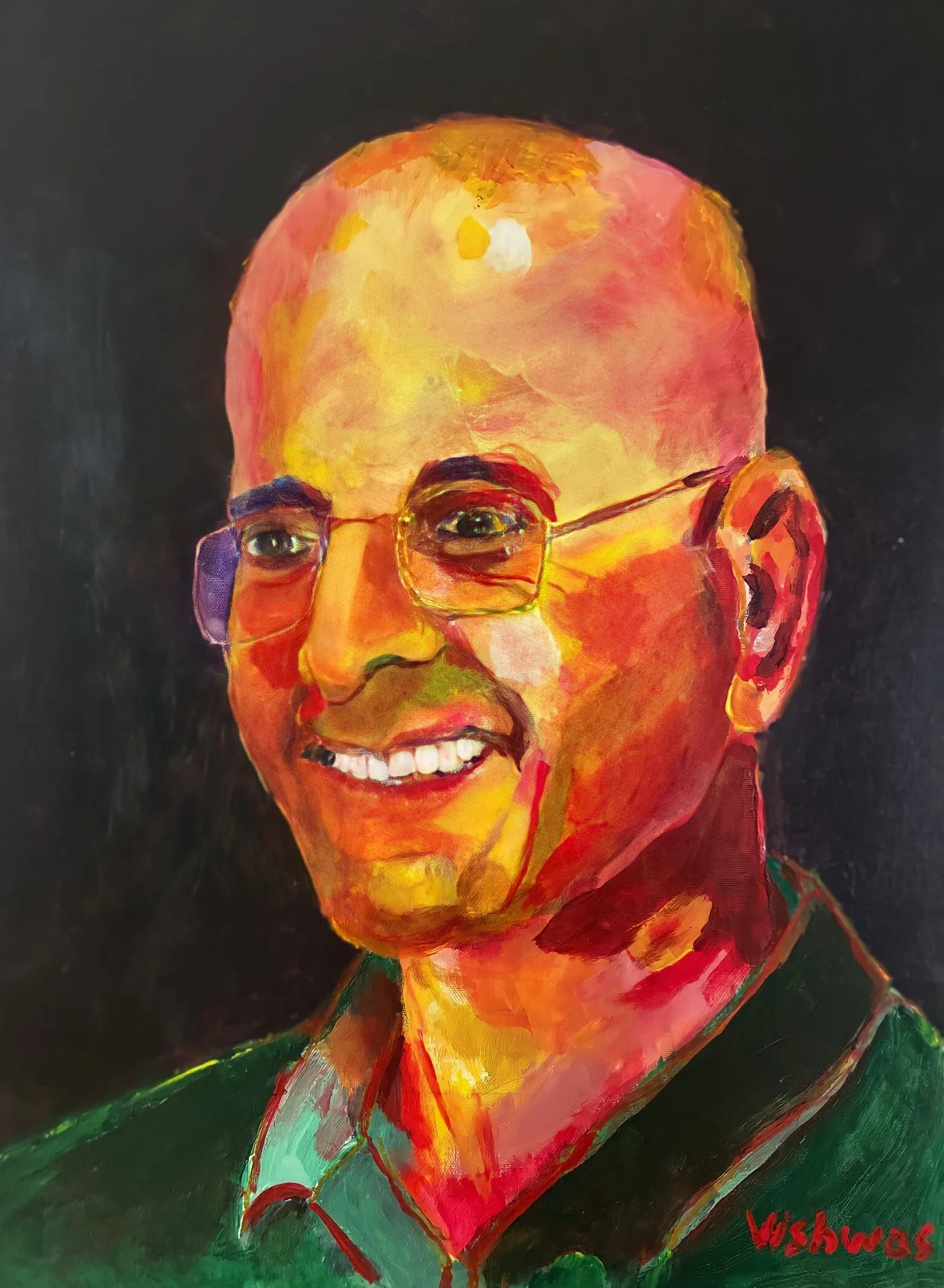 Vishwas' self portrait, 2018 (after the stroke, painted with left (non-dominant) hand) 