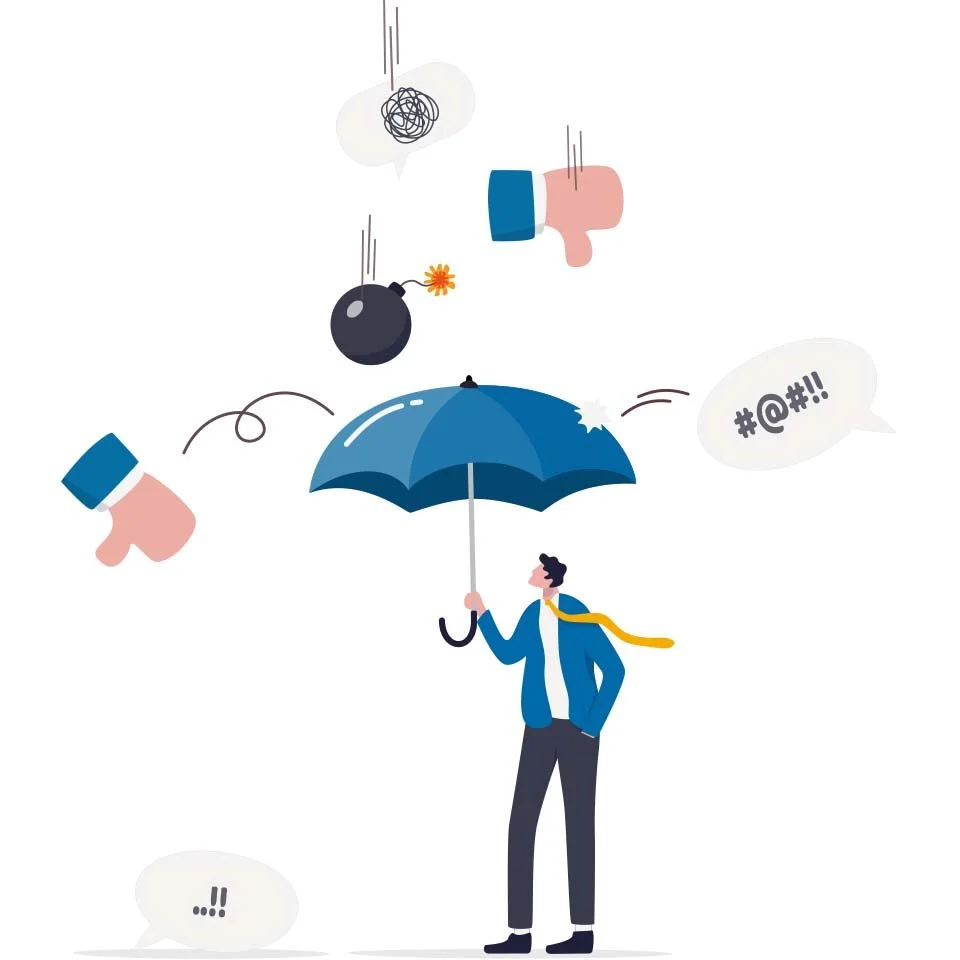 Illustration of negativity bouncing off umbrella