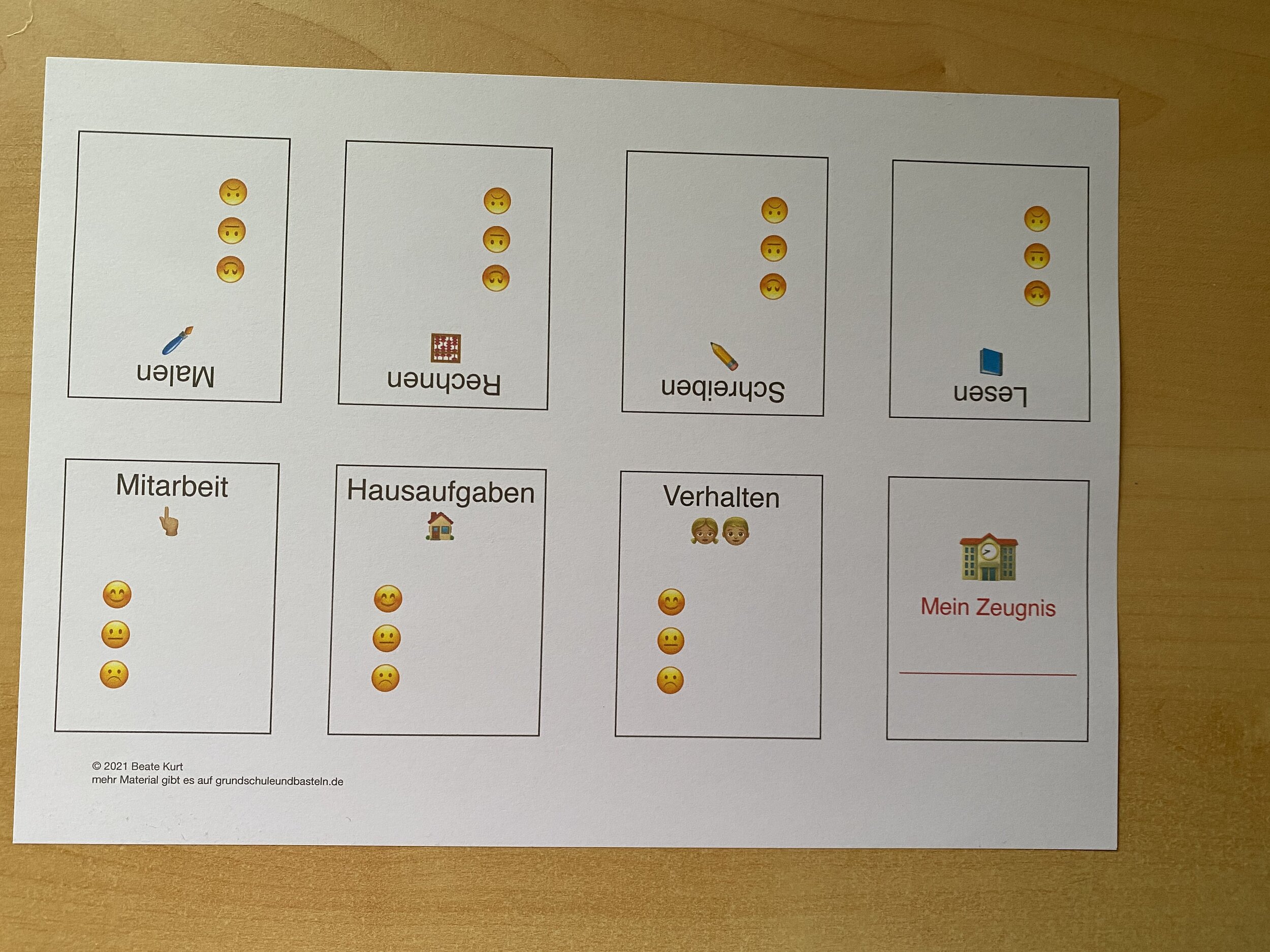  Arbeitsmaterial Kleines Faltzeugnis 