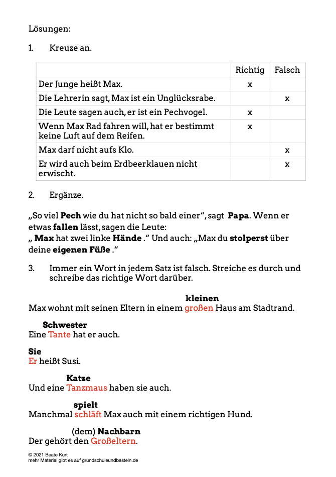  Lösungen für Arbeitsmaterial zum Buch Max, der Unglücksrabe 