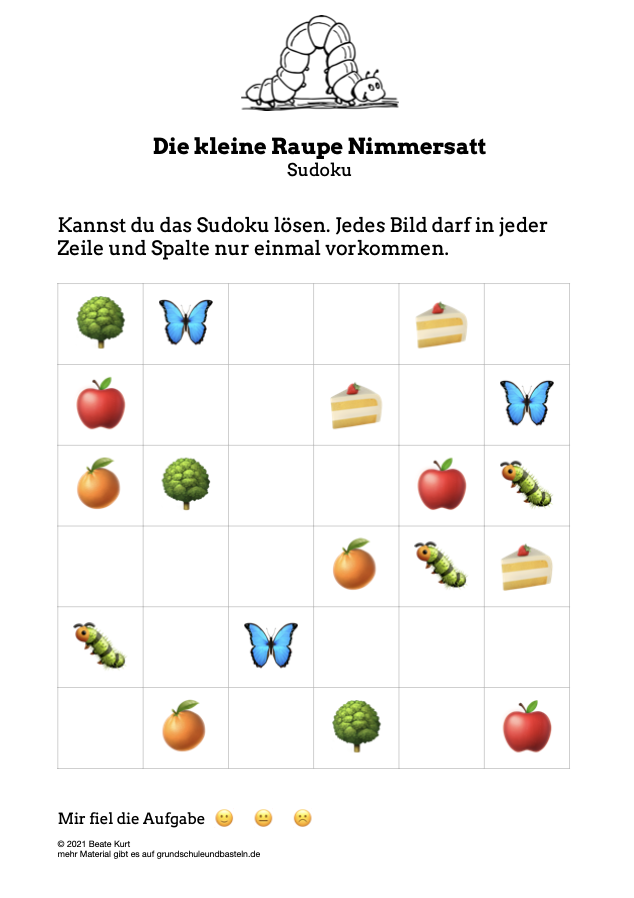  Sudoku für das Buch Die kleine Raupe Nimmersatt  