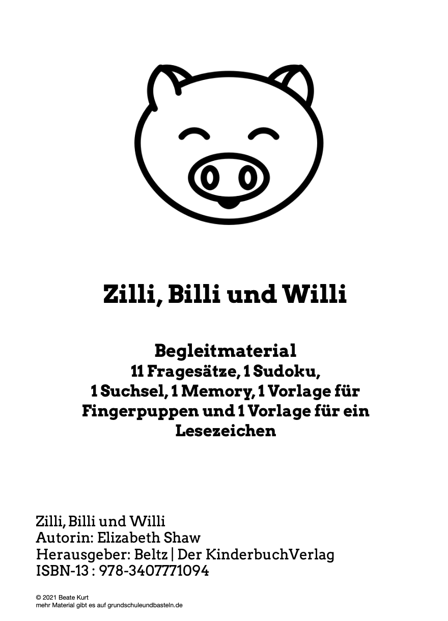  Deckblatt zum Arbeitsmaterial zu  Zilli, Billi und Willi 