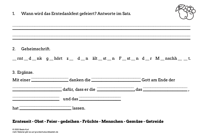  Arbeitsmaterial Erntedankfest 