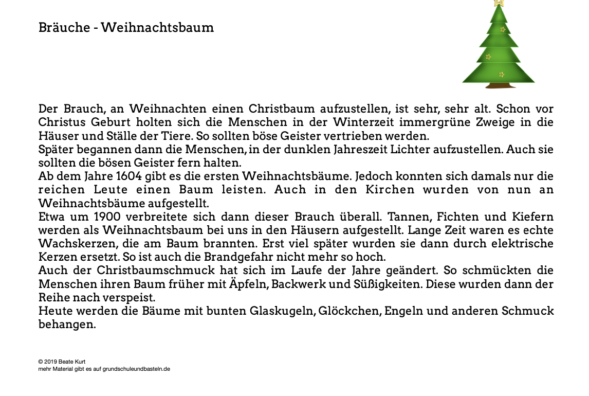  Arbeitsmaterial Brauch Weihnachtsbaum 