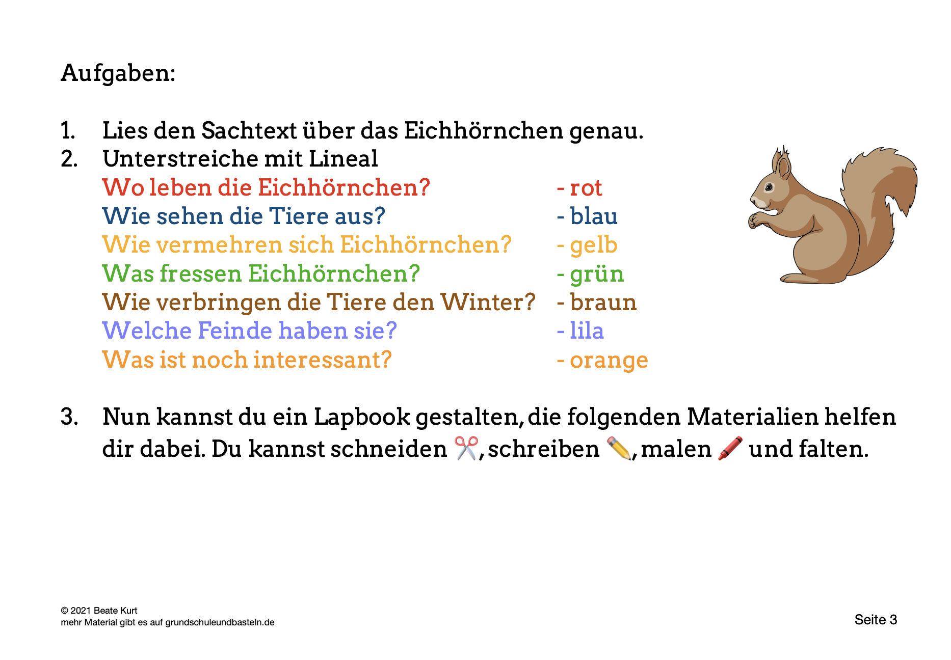  Arbeitsmaterial zum Lapbook Eichhörnchen 