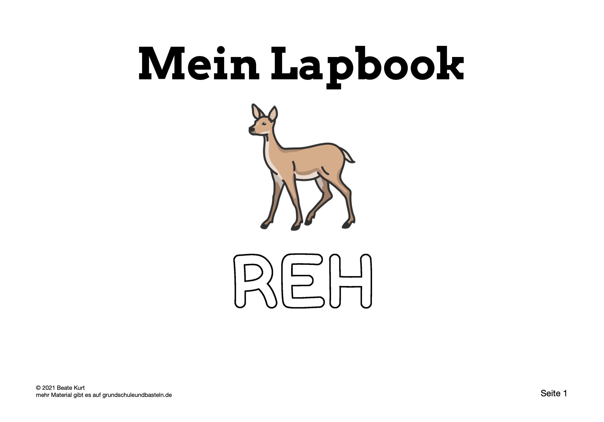  Deckblatt für Arbeitsmaterial Lapbook Reh 