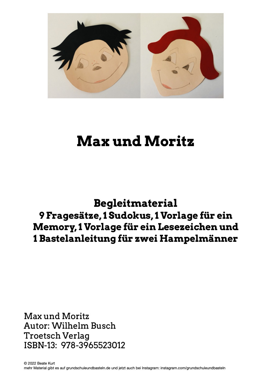  Deckblatt zum Arbeitsmaterial zu Max und Moritz 