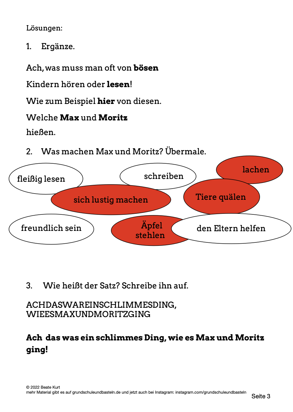  Lösungen zum Arbeitsmaterial zum Buch Max und Moritz 
