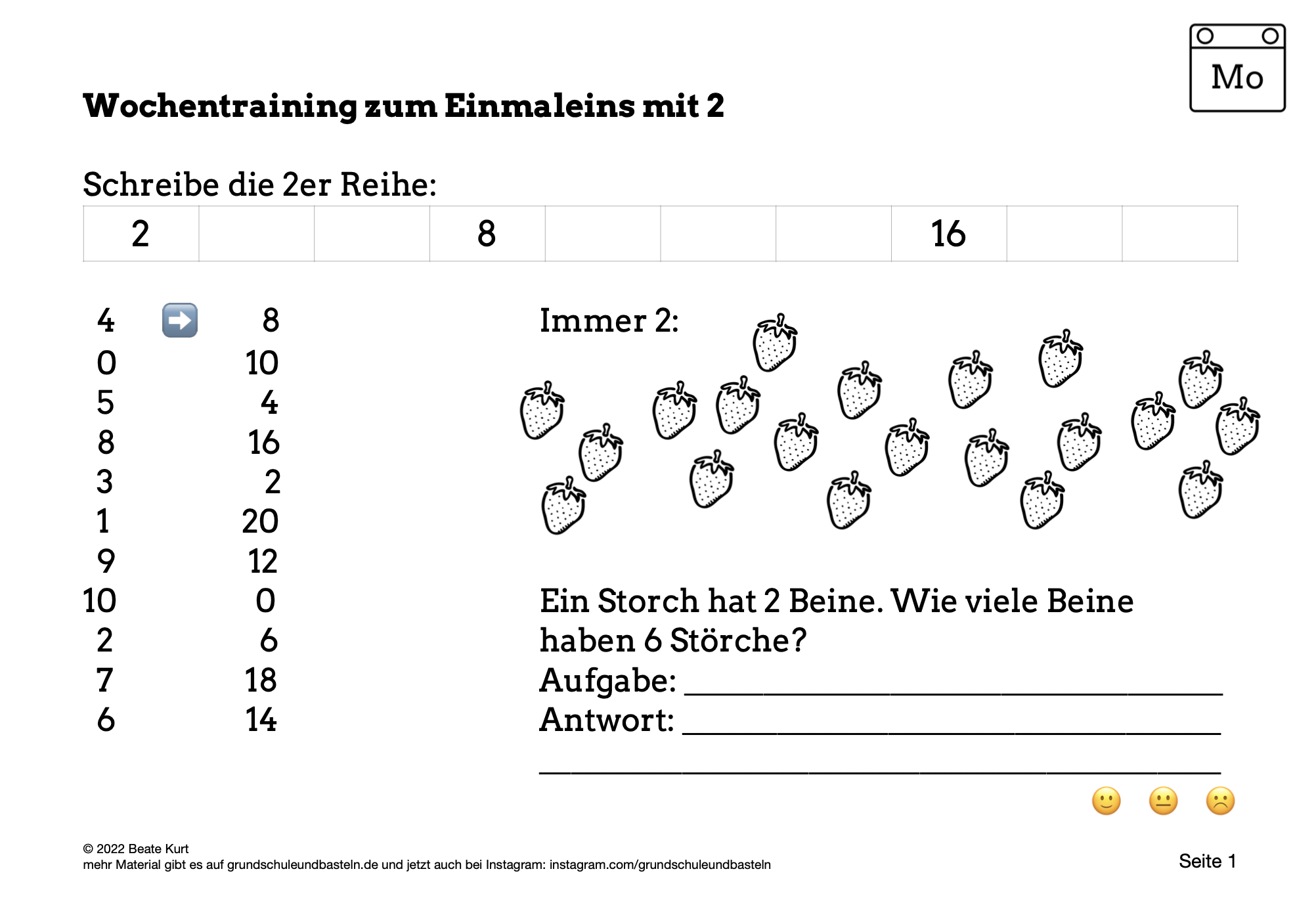  Arbeitsmaterial zum Wochentraining Einmaleins 