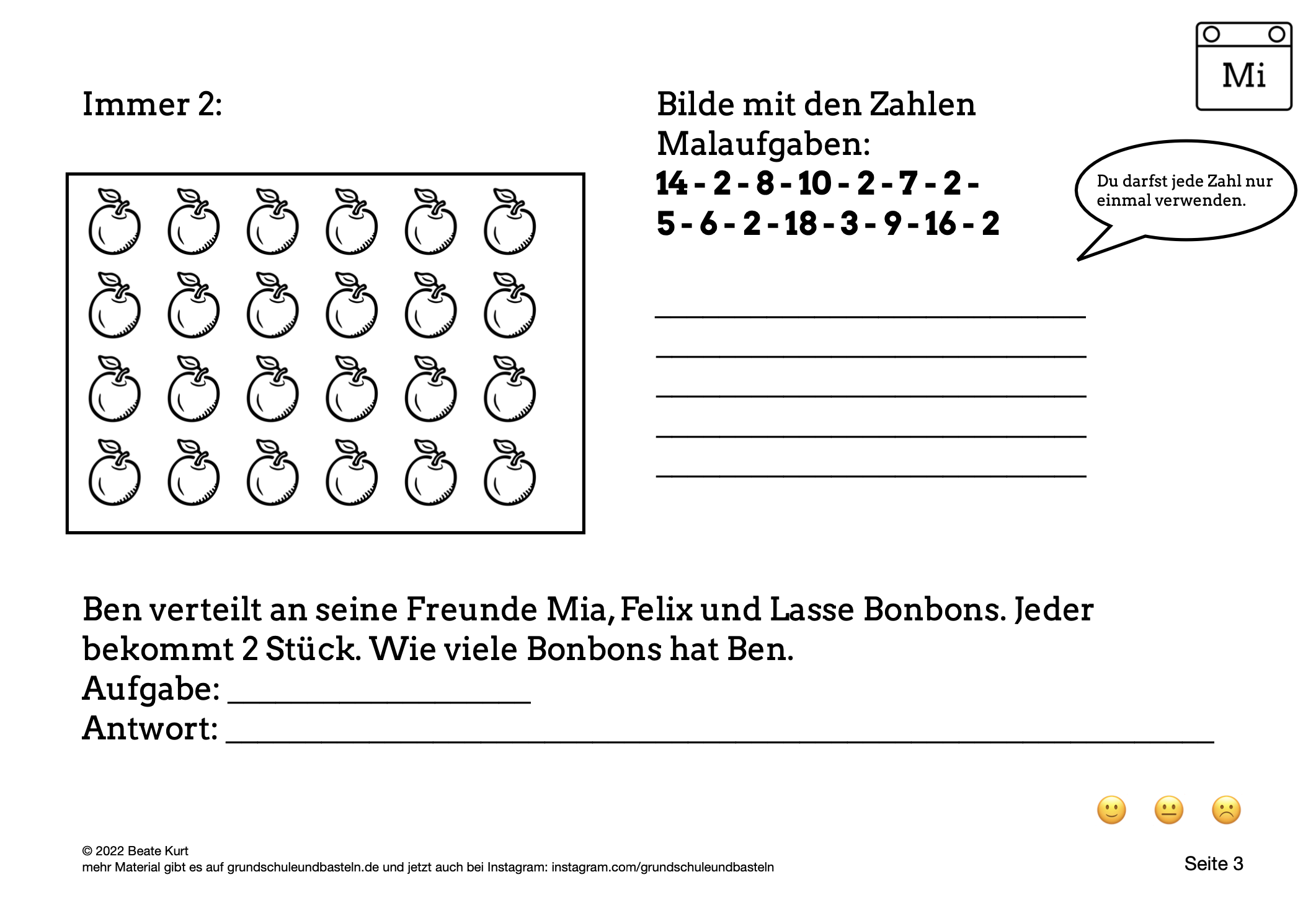  Arbeitsmaterial zum Wochentraining Einmaleins 