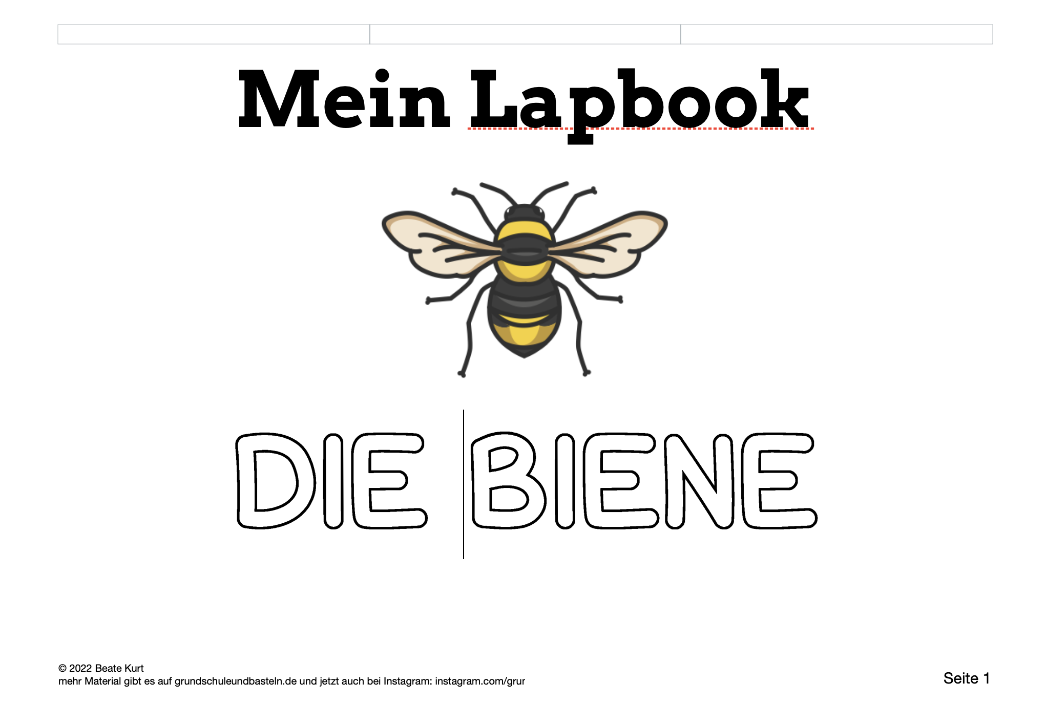  Deckblatt zum Arbeitsmaterial Lapbook Biene 