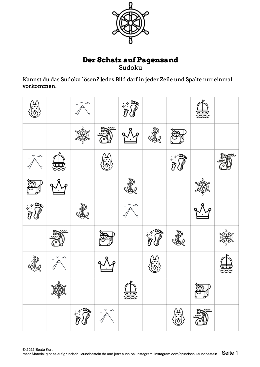  Begleitmaterial zum Buch Der Schatz auf Pagensand Sudoku 