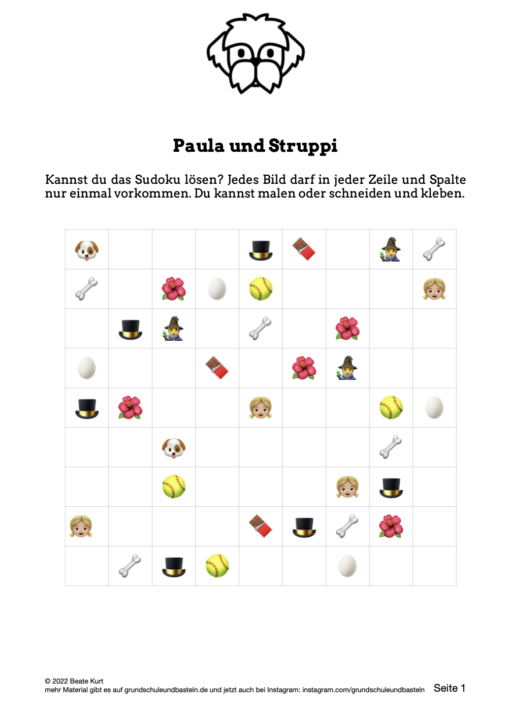  Sudoku Begleitmaterial Paula und Struppi 