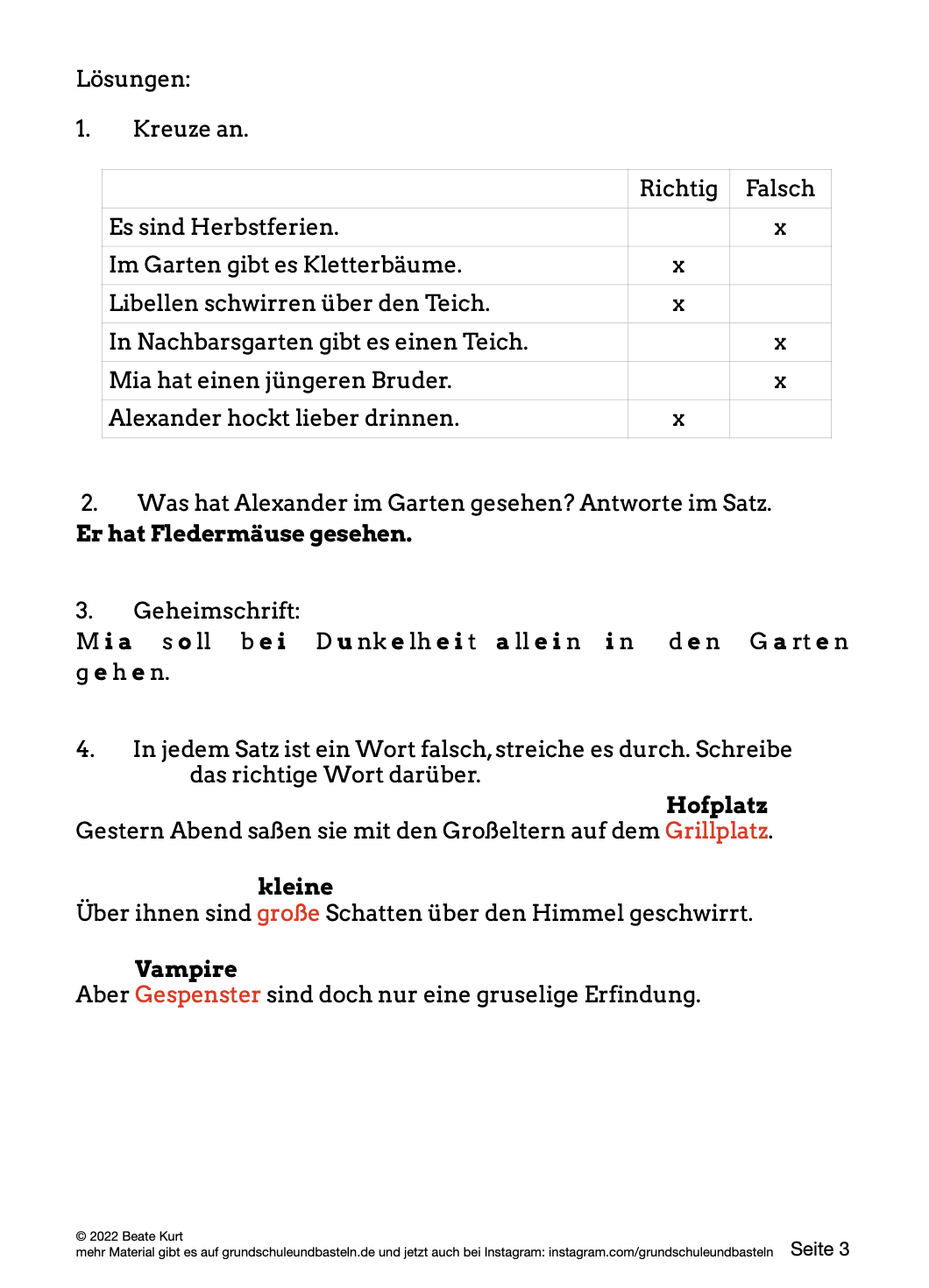  Lösungen zum Begleitmaterial für Jäger in der Nacht 