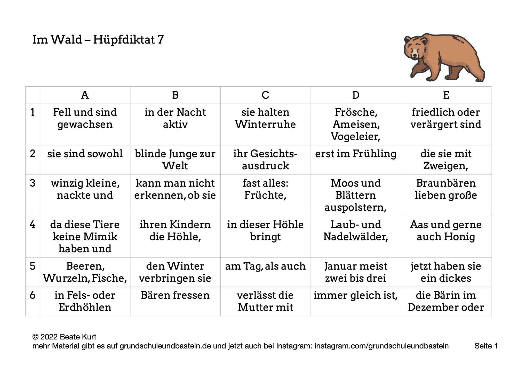  Deutschübung Hüpfdiktat 