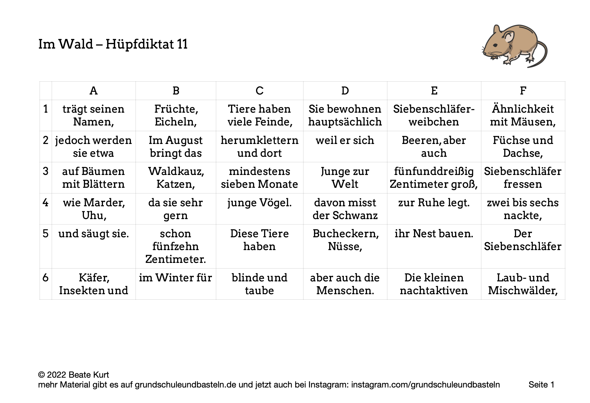  Deutschübung Hüpfdiktat 