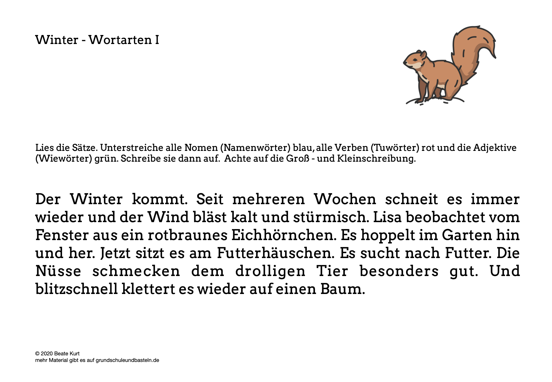  Wortarten erkennen  – Winter 