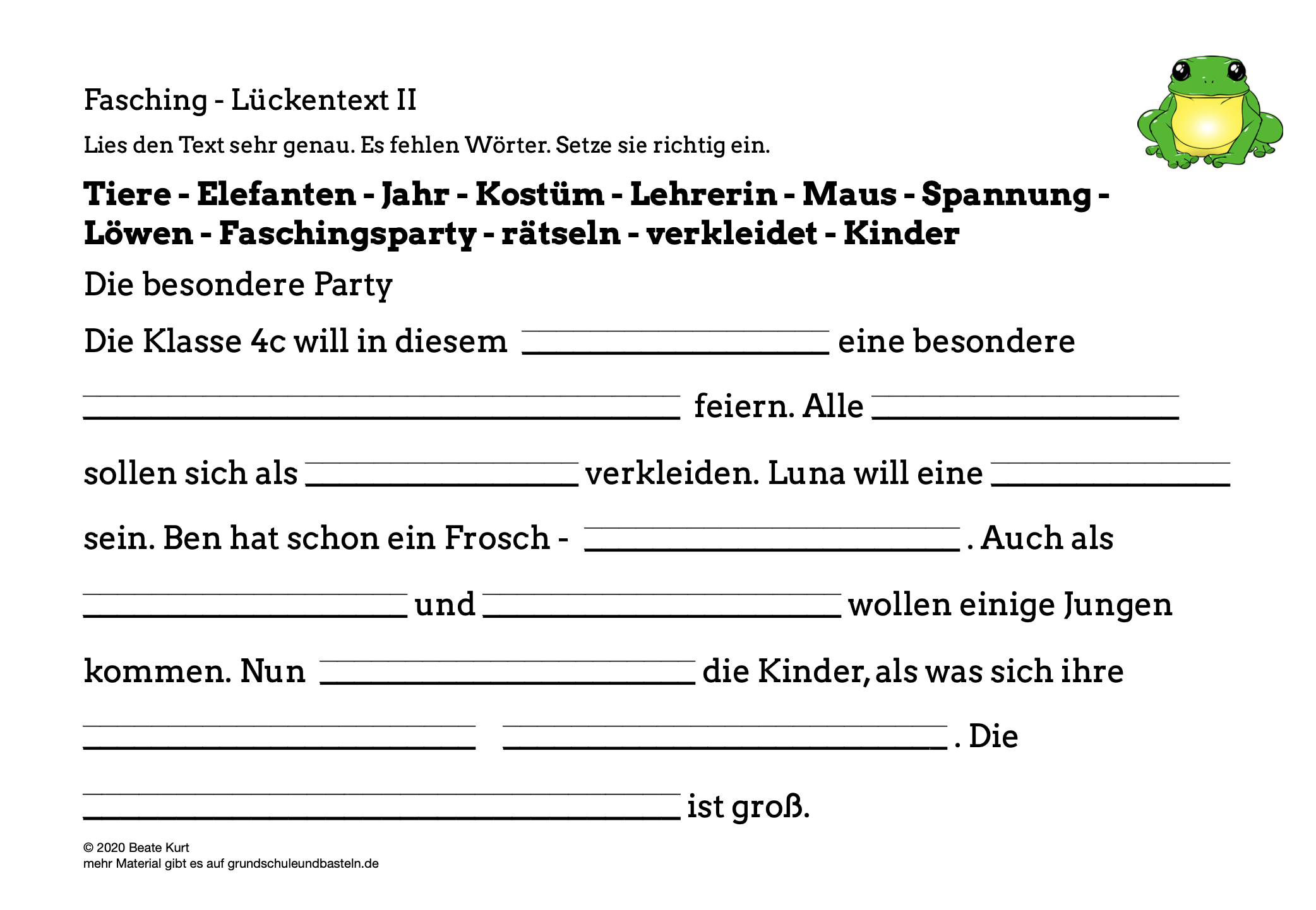  Fasching: Lückentext bearbeiten 