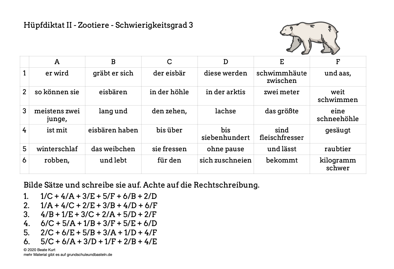  Im Zoo: Hüpfdiktate Klasse 4 