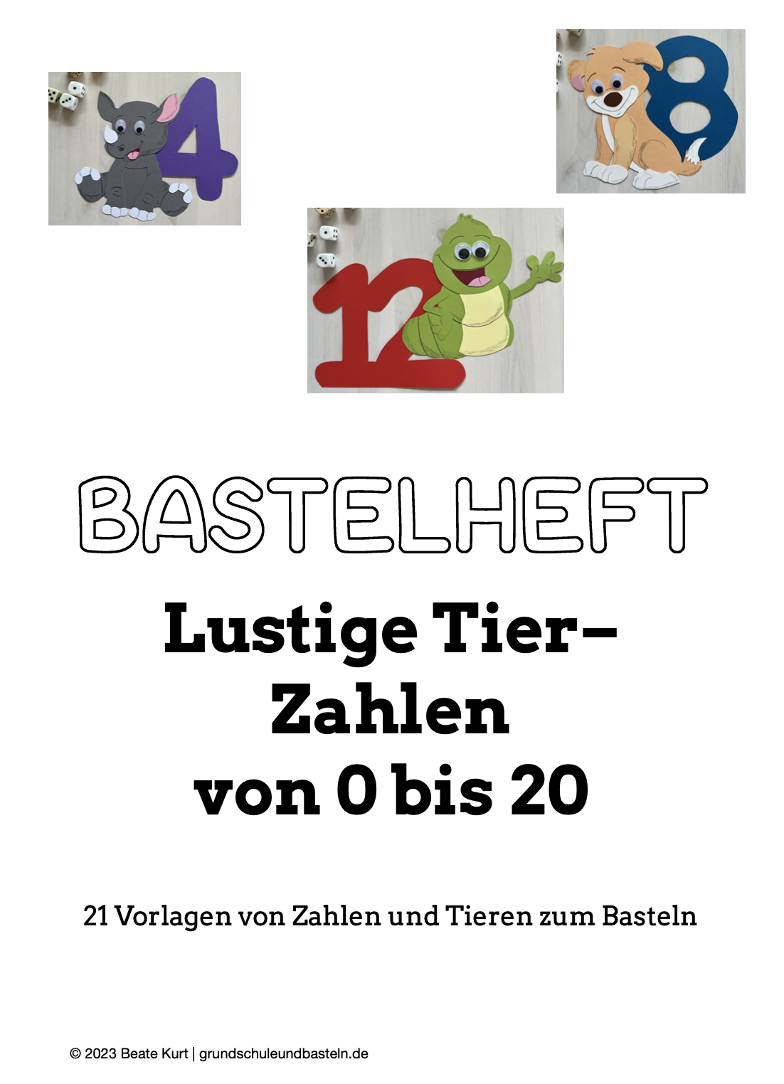  Bastelheft Lustige Tiere mit Zahlen 