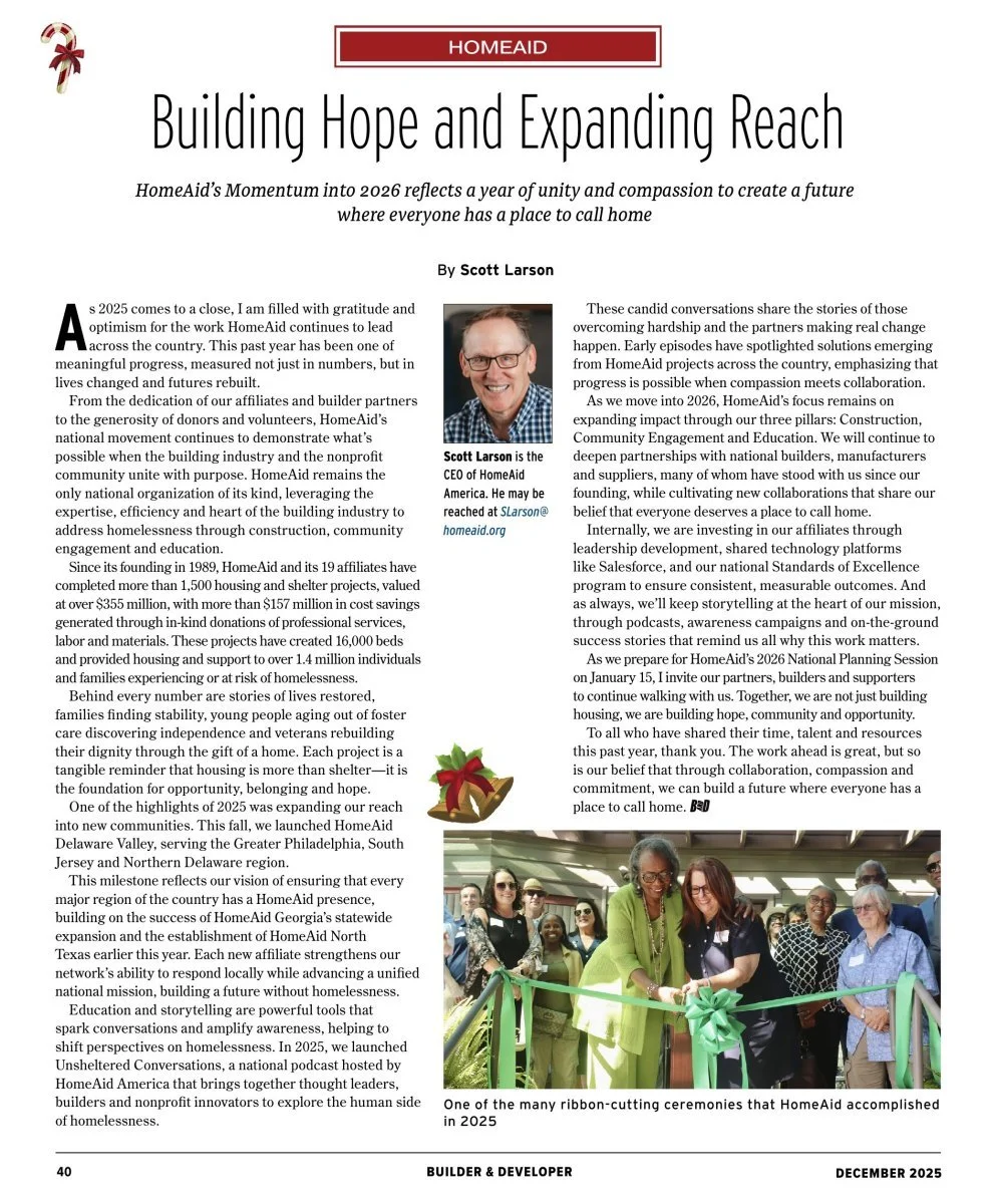 HomeAid CEO Discusses 2026 in Builder &amp; Developer Magazine’s December Issue (pg. 40)
