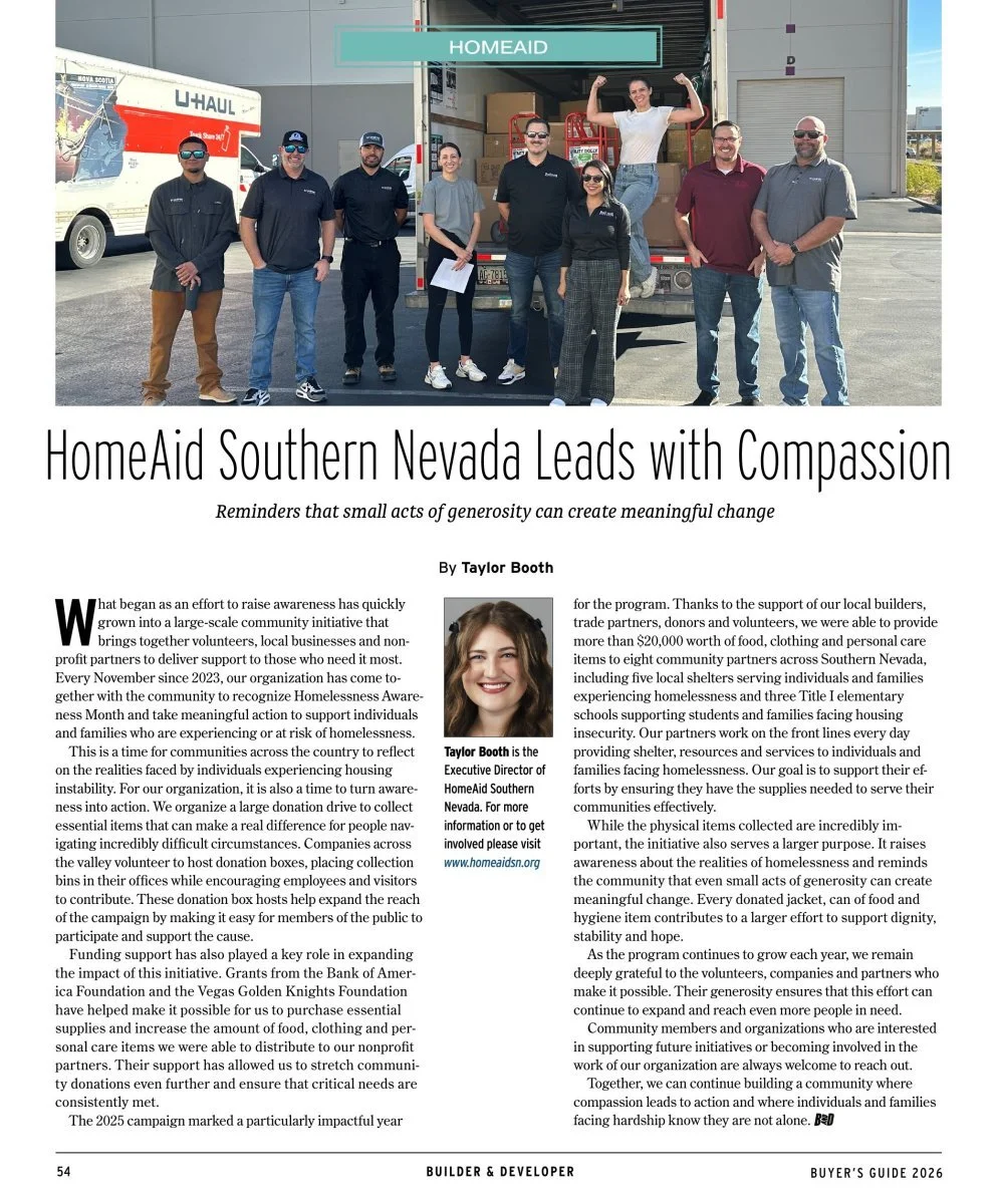 HomeAid Southern Nevada featured in Builder &amp; Developer Magazine’s April Issue (pg. 54)