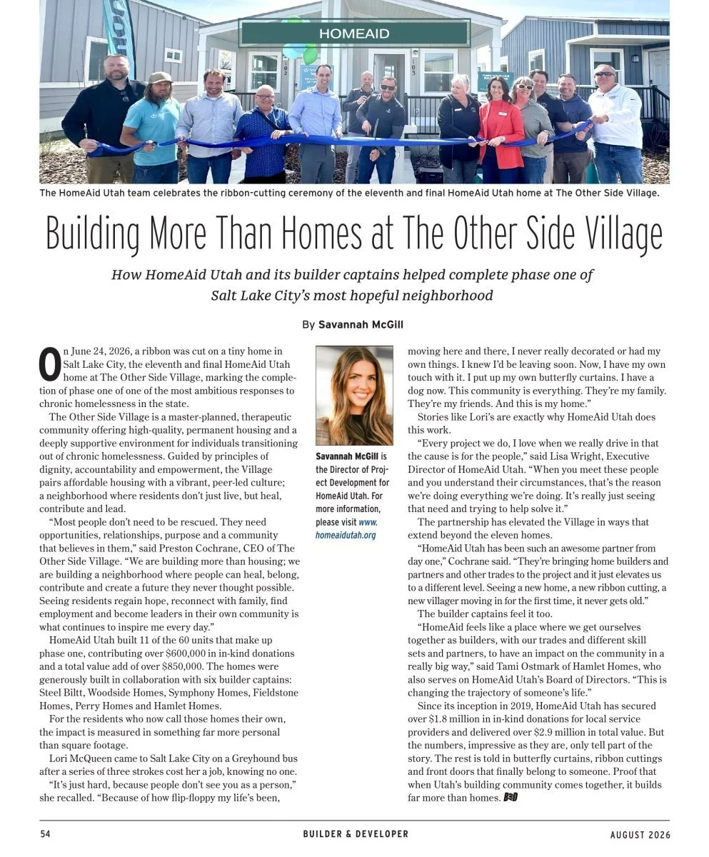 HomeAid Utah featured in Builder &amp; Developer Magazine’s August Issue (pg. 54)