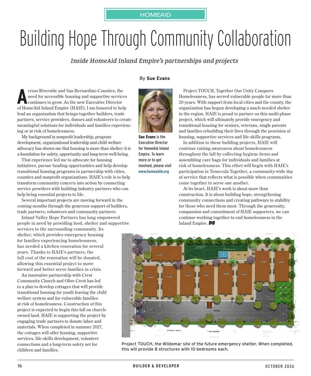 HomeAid Inland Empire featured in Builder &amp; Developer Magazine’s October Issue (pg. 56) 