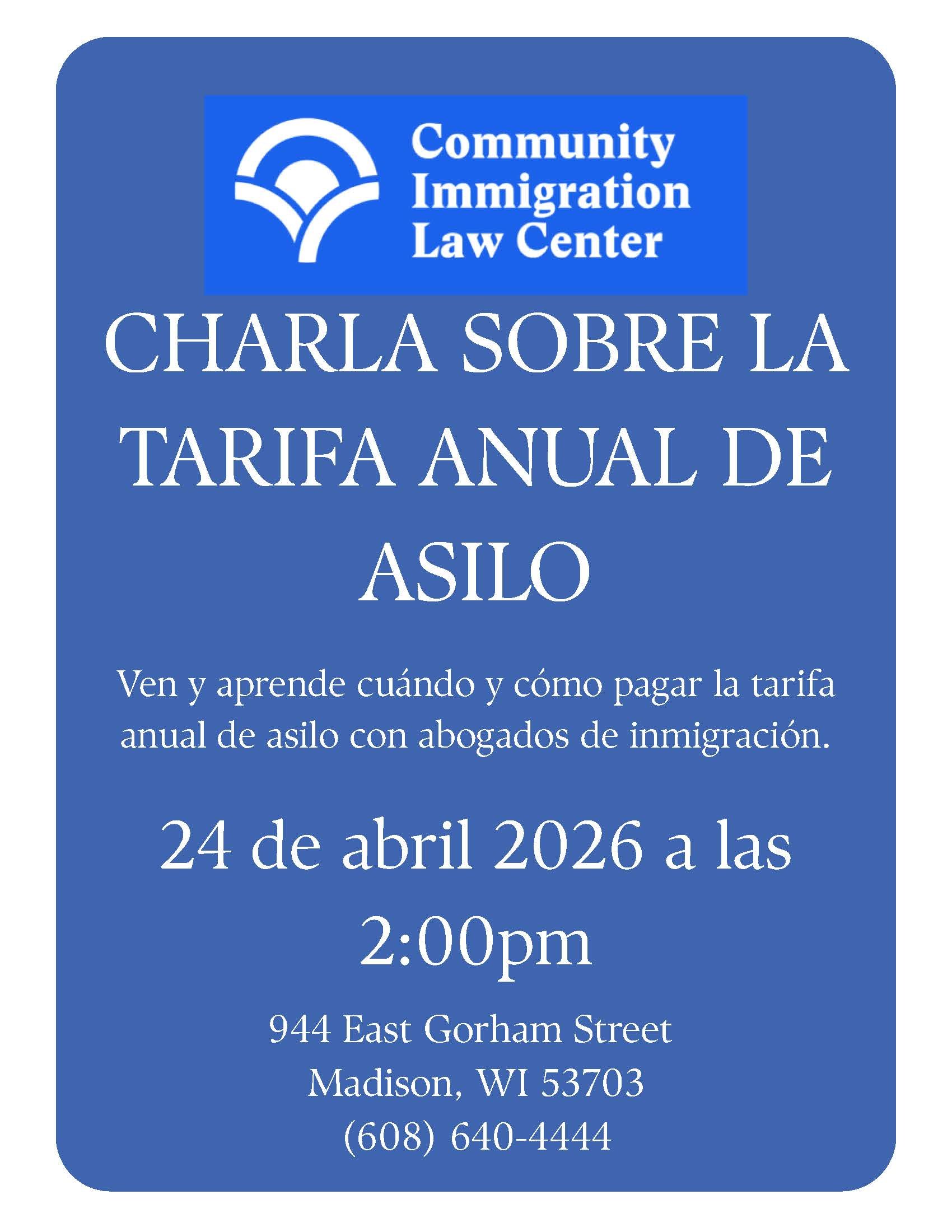 Charla Sobre la Tarifa Anual de Asilo