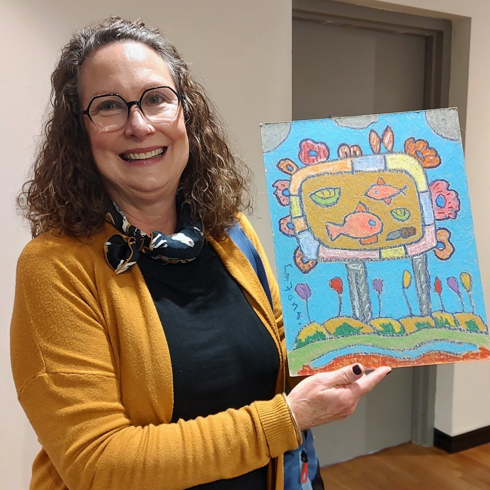 Sherrie Parker stopped by HMA to show us her LaFone! In honor of Fish Camp Friday, the painting is aptly named &quot;Friday Night in Heaven&quot; and &quot;Celestial Seafood Platter.&quot; #showusyourlafone #HMA