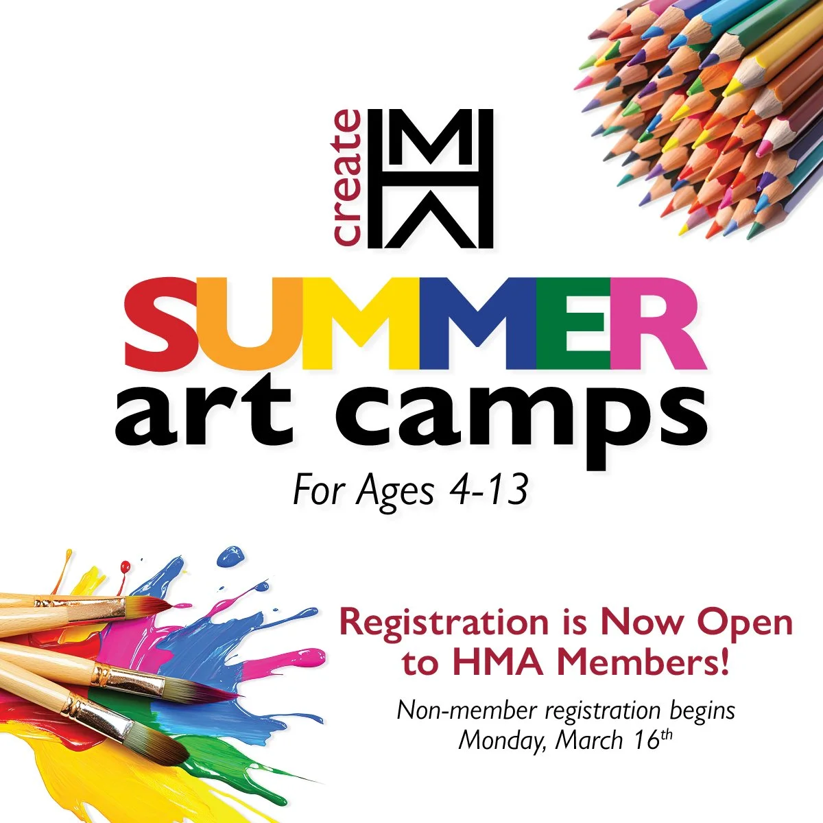 🎨 Summer creativity starts here! Kids ages 4 to 13 will paint, sculpt, collage, print, and explore a wide range of art styles and materials in camps. 😎 Visit www.hickoryart.org/summer2026 for more info.