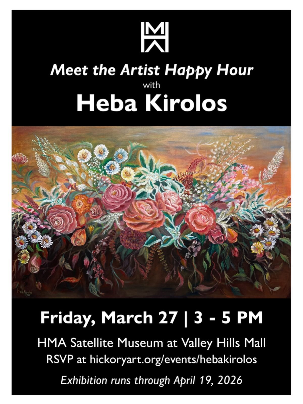 Join us as we celebrate the creativity of Hickory artist Heba Kirolos! 

The artist designed two window displays and shares her paintings and drawings in our Satellite Museum in Valley Hills Mall. 

1960 US Highway 70 SE | Hickory, NC, 28602
Hours: W