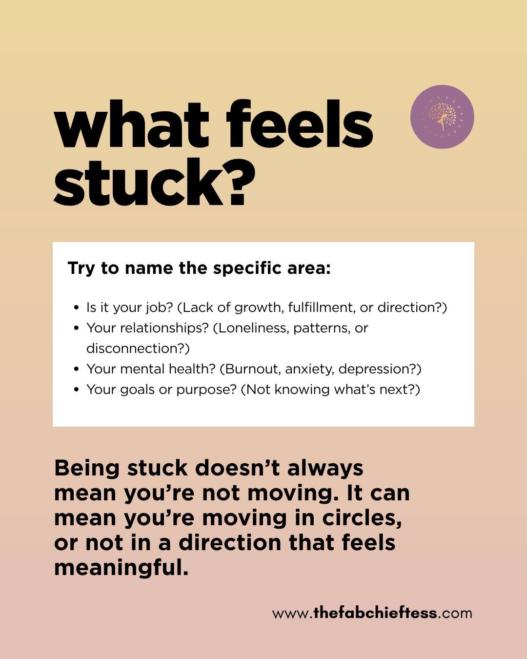 Feeling stuck doesn't mean you're failing. It means something deeper is calling for your attention. 🔍💭

Maybe it&rsquo;s a chapter that needs closing. A decision you&rsquo;re afraid to make. Or simply a reminder to pause and recalibrate.

✨ Ask you