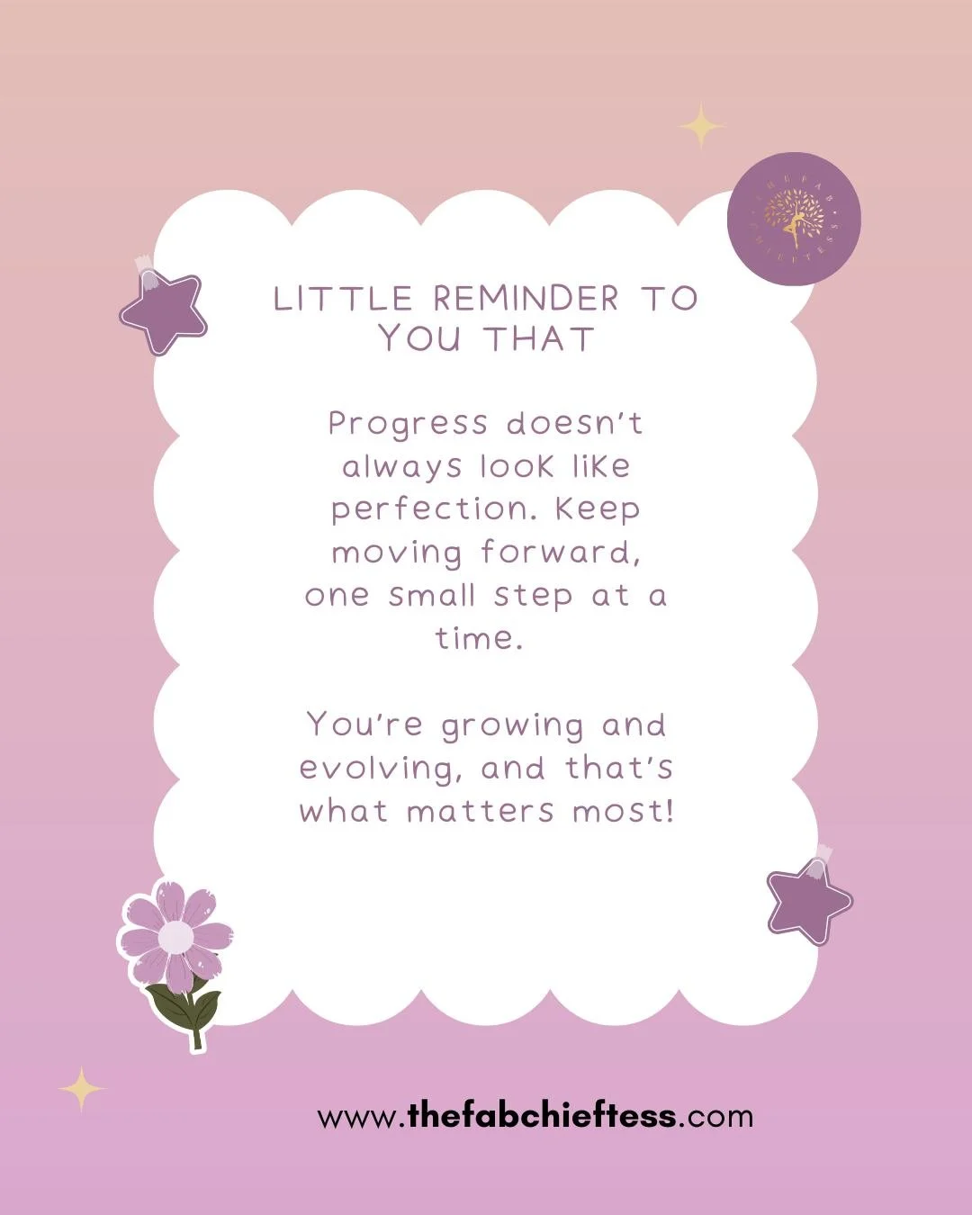 Progress isn&rsquo;t about perfection. It&rsquo;s about persistence. 💫 Every small step you take moves you closer to who you&rsquo;re becoming. Even when things feel slow or unclear, you&rsquo;re still evolving, learning, and growing. Celebrate your