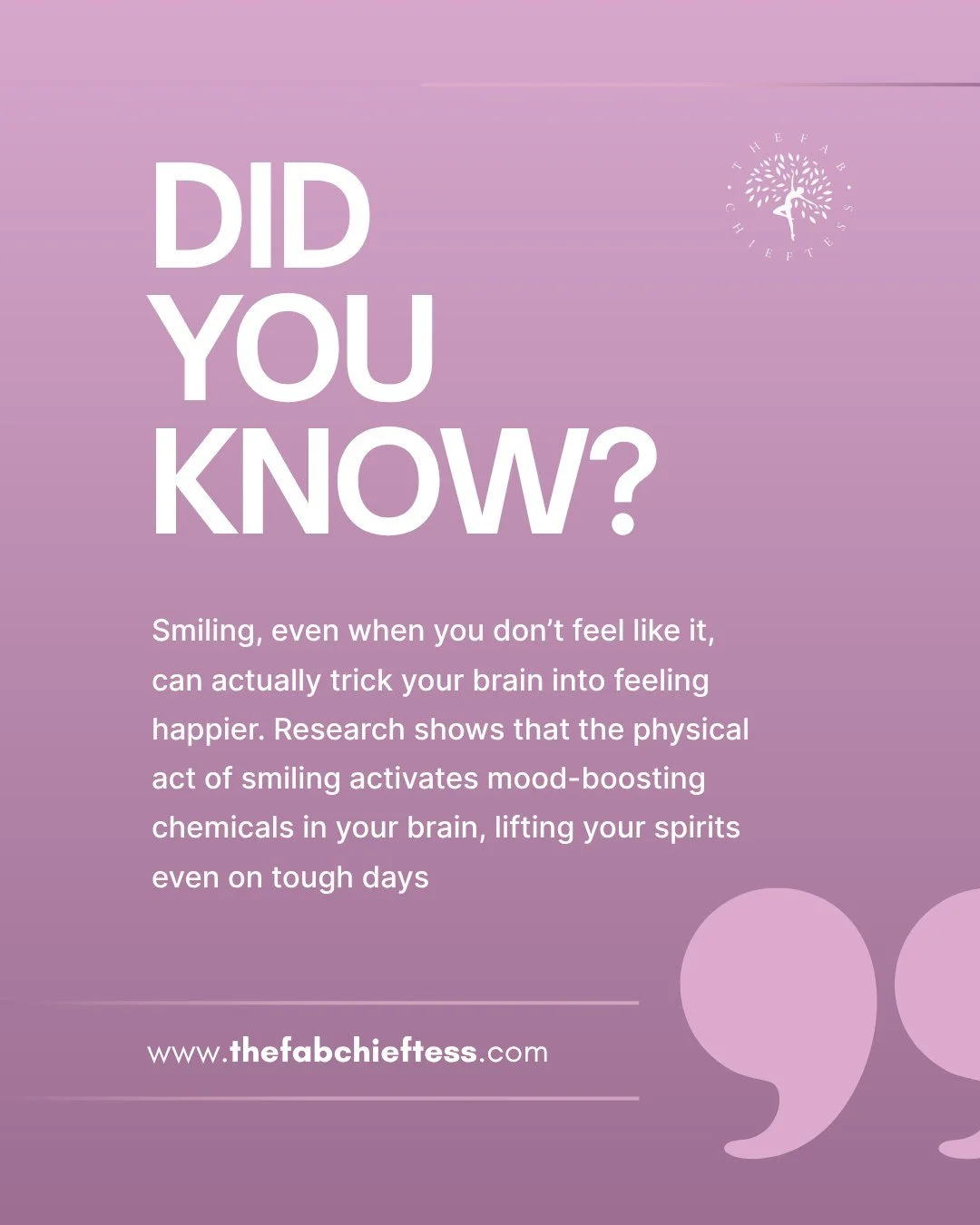 Did you know? 😊
Your smile is more powerful than you think. Science shows that even when you smile intentionally. Even if you don&rsquo;t fully feel it, your brain releases endorphins and serotonin, instantly lifting your mood and calming stress.

I