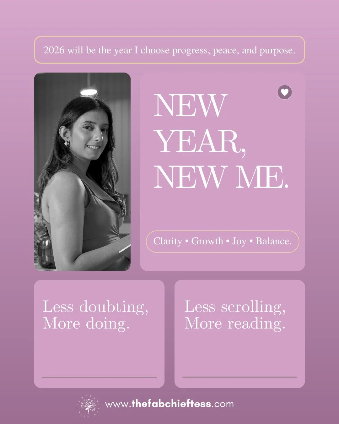 A new year doesn&rsquo;t mean becoming someone else. It means becoming more of who you truly are.

This year, we&rsquo;re choosing:
✨ Less doubting
✨ More doing
✨ Less scrolling
✨ More presence

Clarity. Growth. Joy. Balance.

Not perfection, alignme