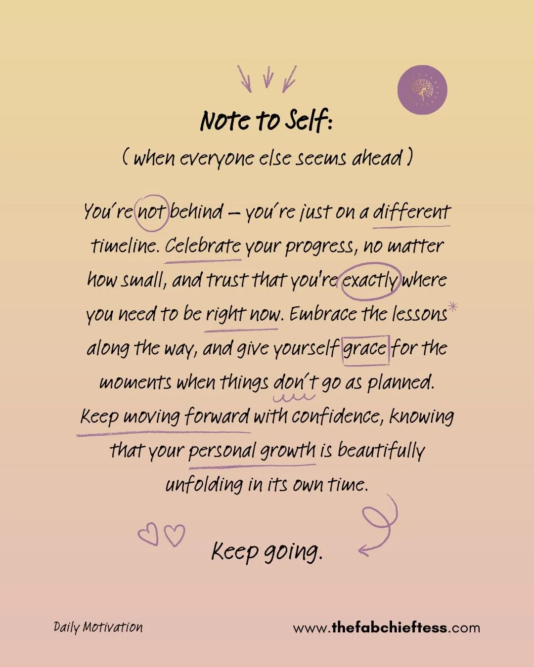 It&rsquo;s easy to feel behind when you compare your journey to someone else&rsquo;s highlight reel. But growth doesn&rsquo;t follow one path or one pace. 🕊️
You are exactly where you need to be, learning lessons meant just for you.

Celebrate your 
