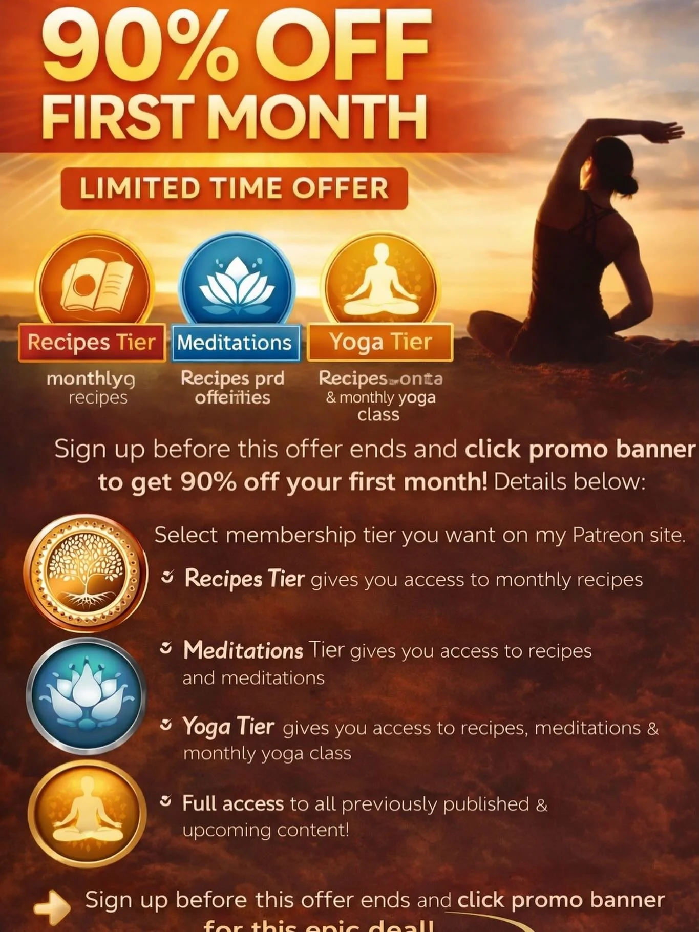 ✨ BIG NEWS &ndash; LIMITED TIME OFFER! ✨

For ONE MONTH ONLY, I&rsquo;m offering 90% OFF your first month when you join my Patreon community for Turning Ground Yoga!

This is such an incredible opportunity to explore everything I&rsquo;ve been creati