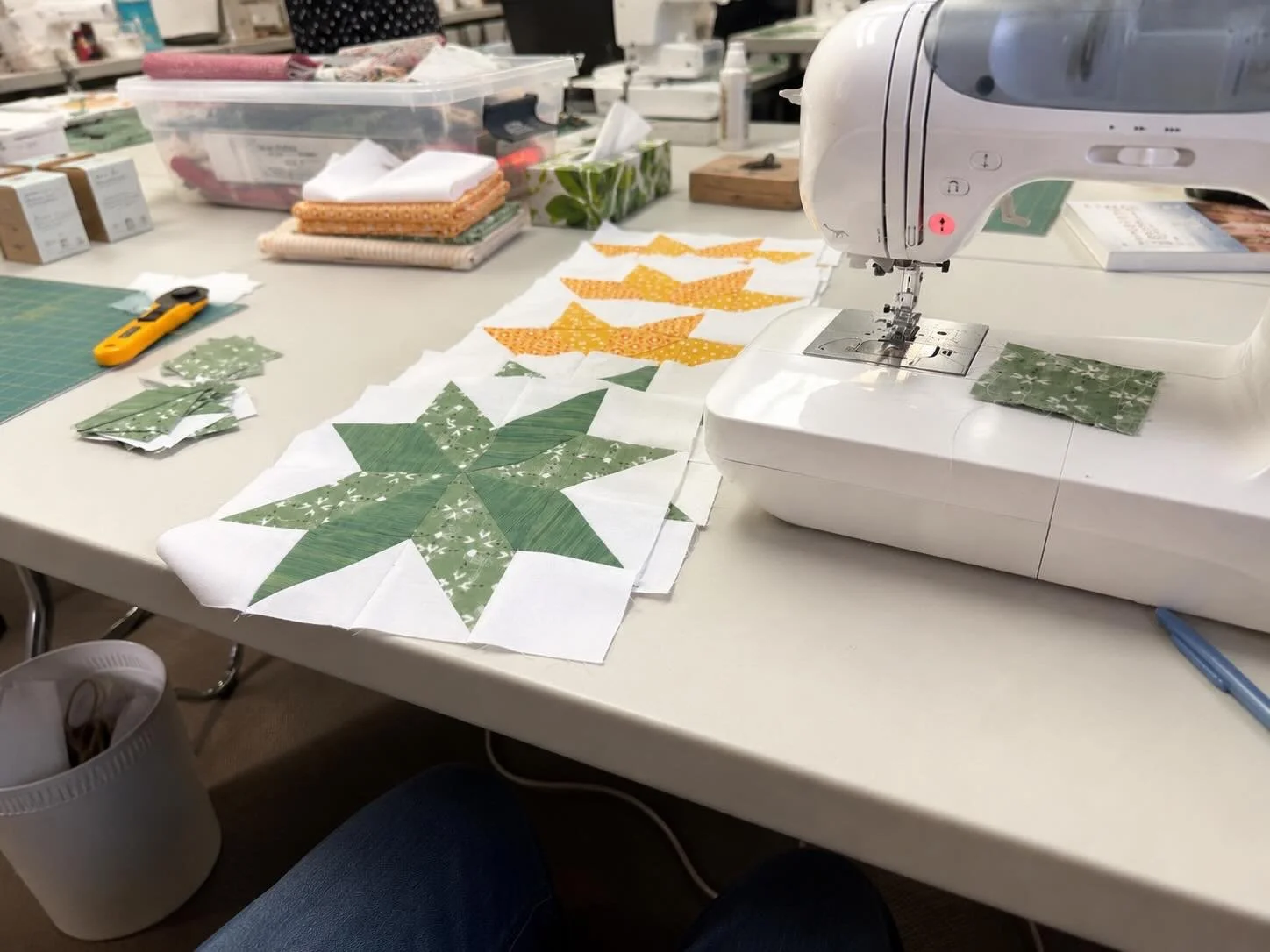There&rsquo;s something deeply grounding about spending my afternoons at this quilting retreat. Sharing space with such talented and creative women, I&rsquo;m learning so much through every conversation, technique, and little tip passed around the ta