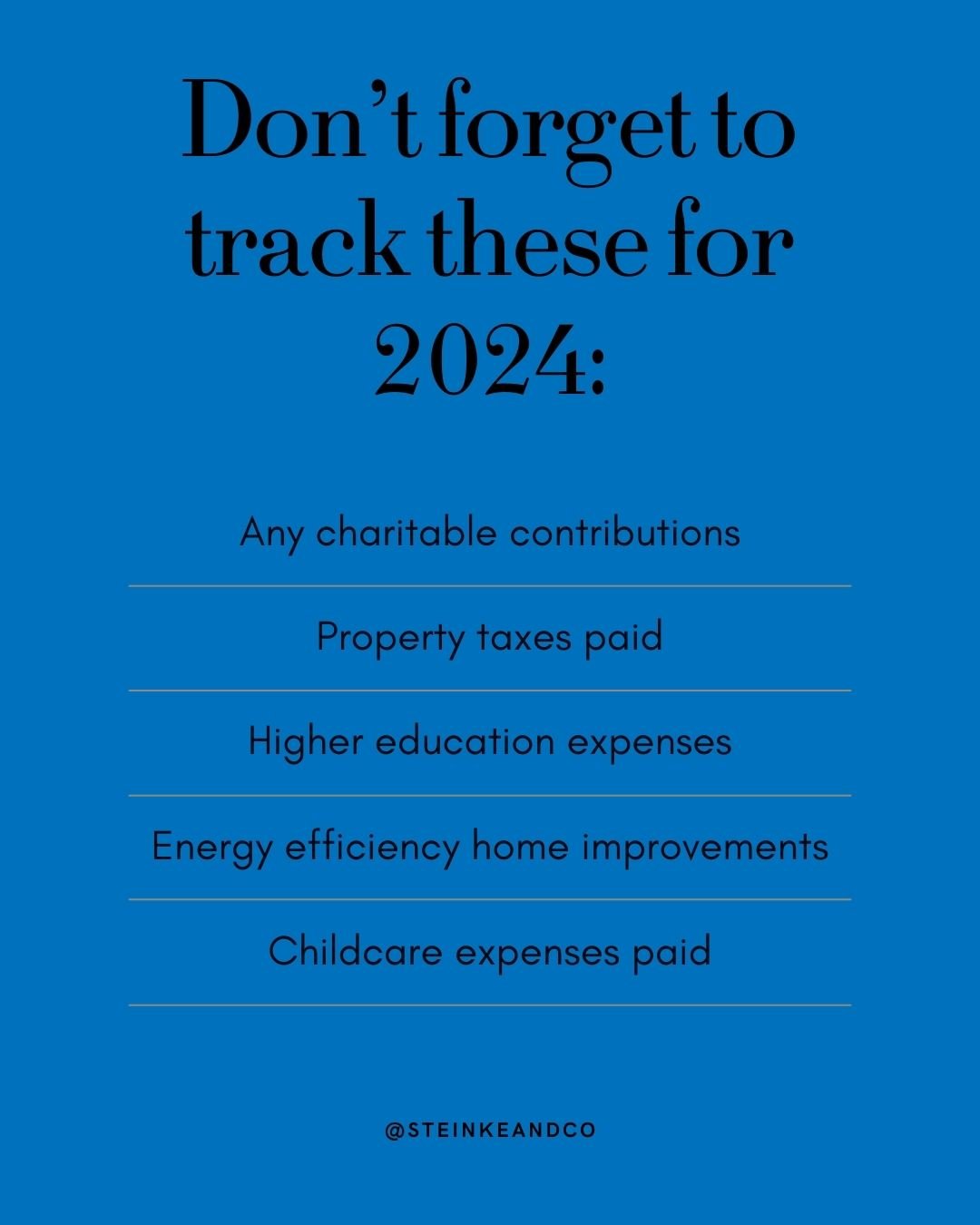Consider this your reminder to track these expenses in 2024 to make filing your taxes next year a breeze! 🗂️

Want to learn more about what documents you need to save for your tax filings? You can find tons of resources and worksheets on your websit