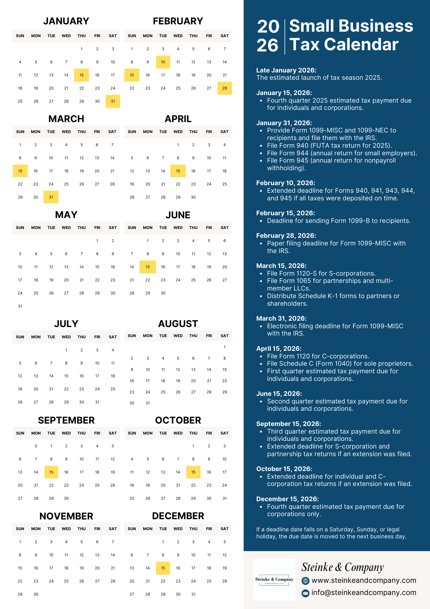 2026 Small Business Tax Calendar: What to Know and How to Stay Ahead