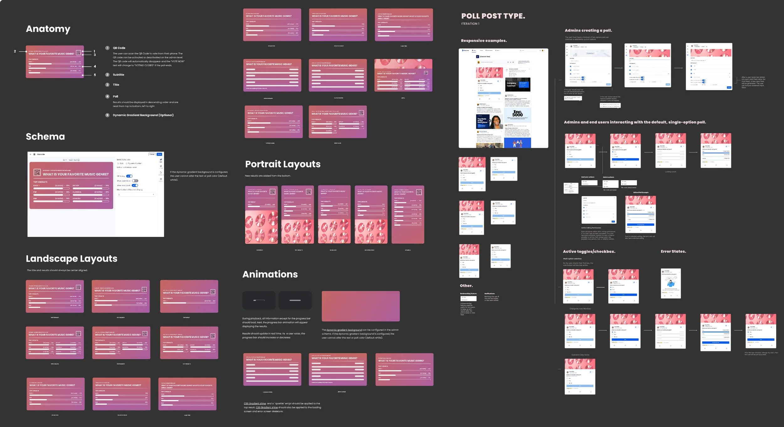 After receiving the project from Product Management, I began my process by researching articles on Poll UX/UI to get a greater sense of the space. Afterward, I created a visual competitive analysis to provide insight into the trends, flows, features,