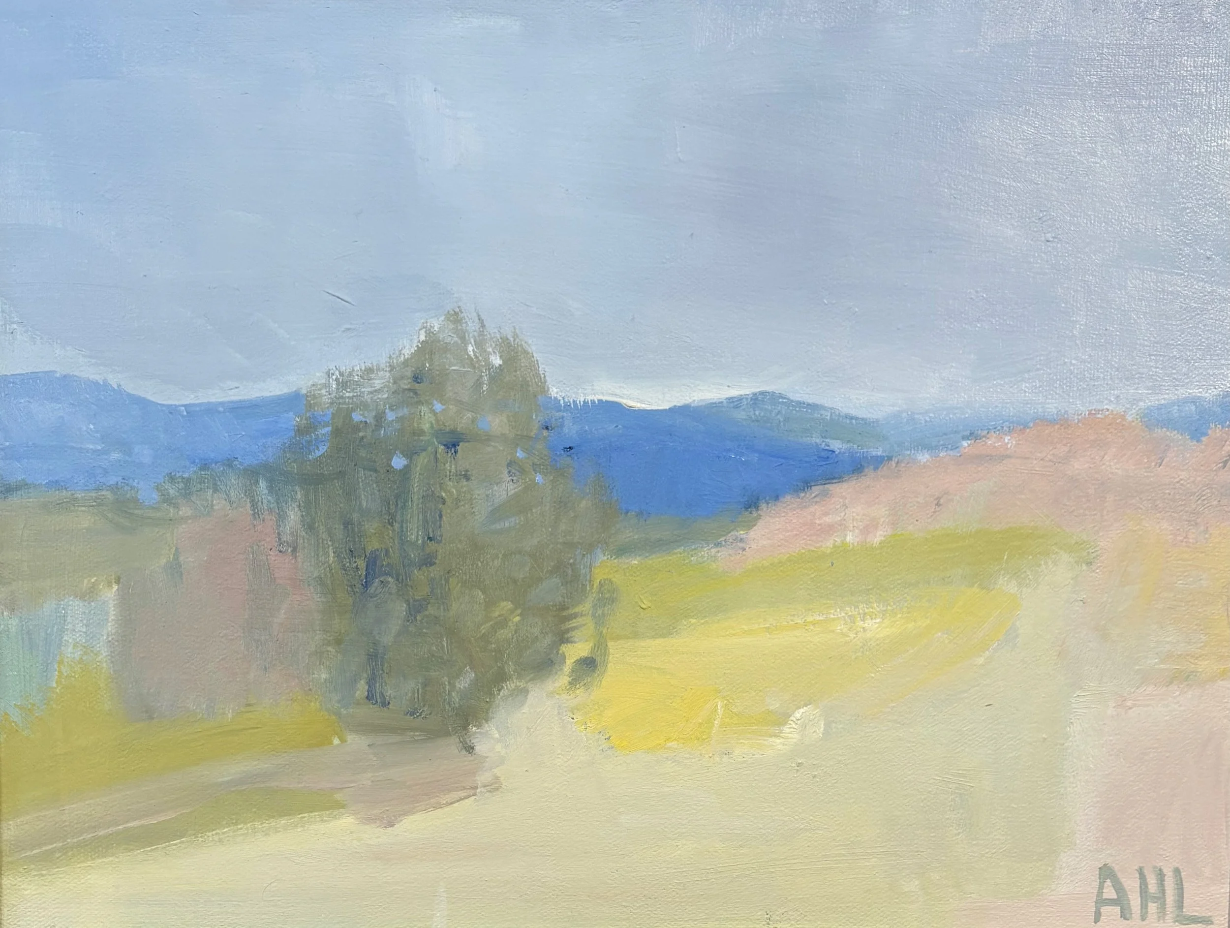 "Back Campus"  (2025, oil on canvas, 12 in x 16 in) *available at The Findings Gallery, Lynchburg, VA. 