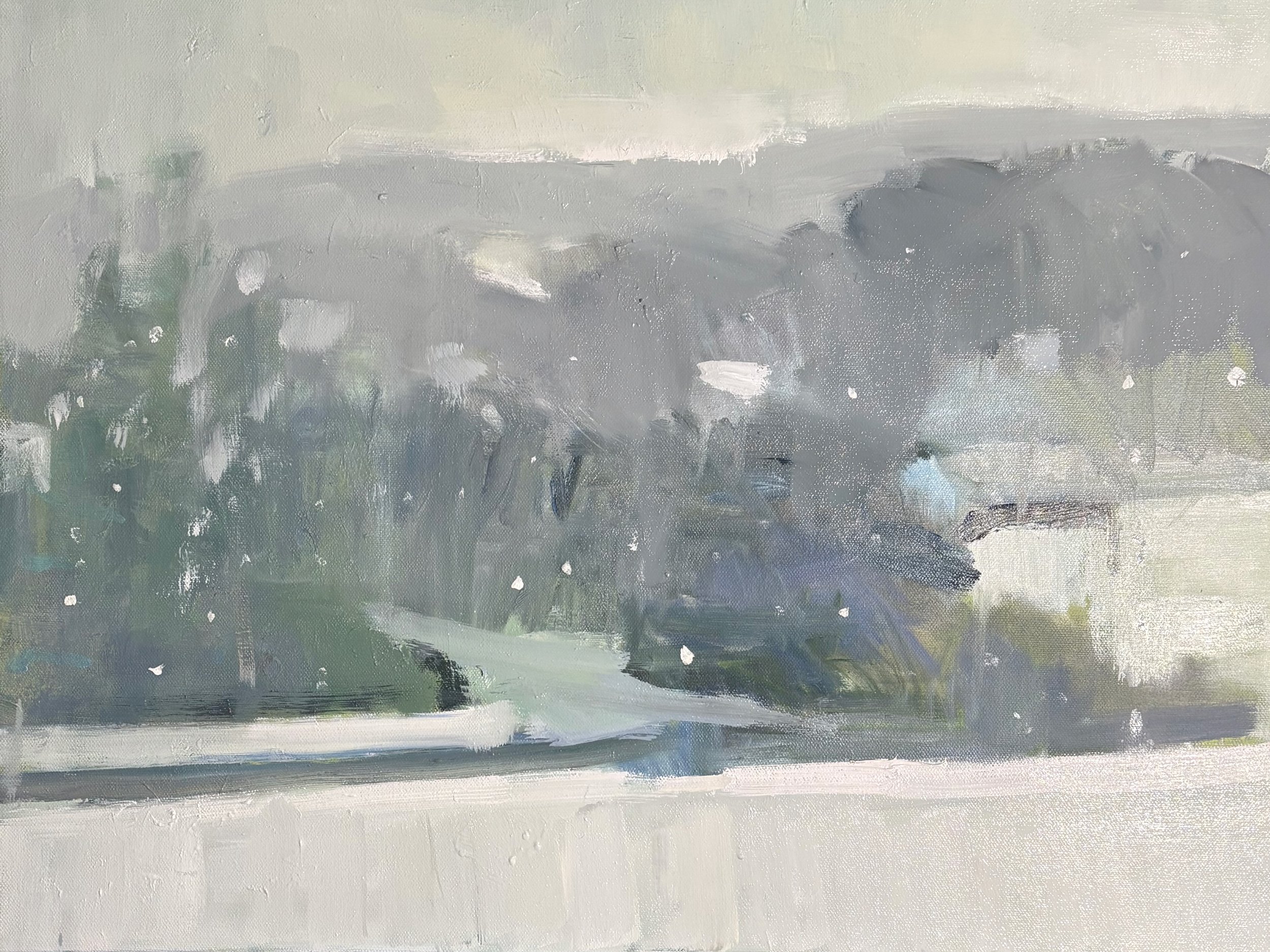 "First Snow" (2025, oil on canvas, 12 in x 16 in) *available at The Findings Gallery, Lynchburg, VA. 