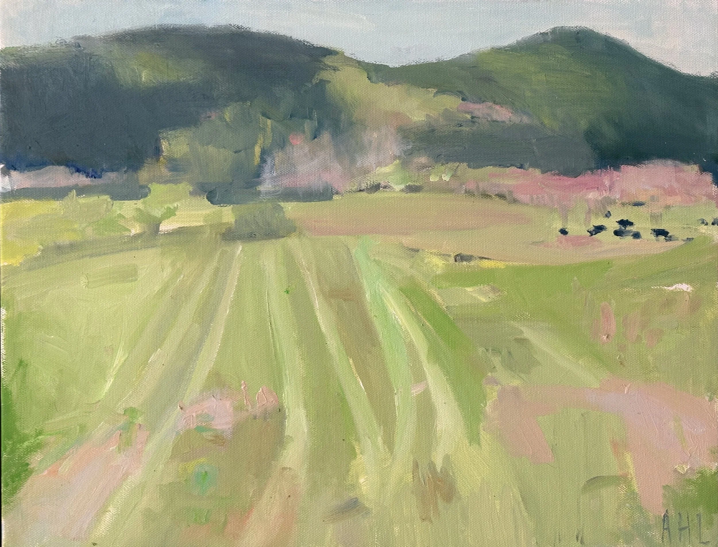 "Tracks" (2026, oil on canvas, 19" x 23" framed) **available at Bath County Arts Association Annual Art Show, Hot Springs VA