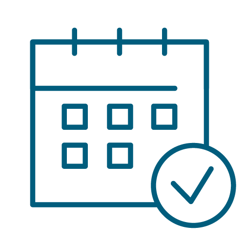 Calendar icon with a checkmark symbol.