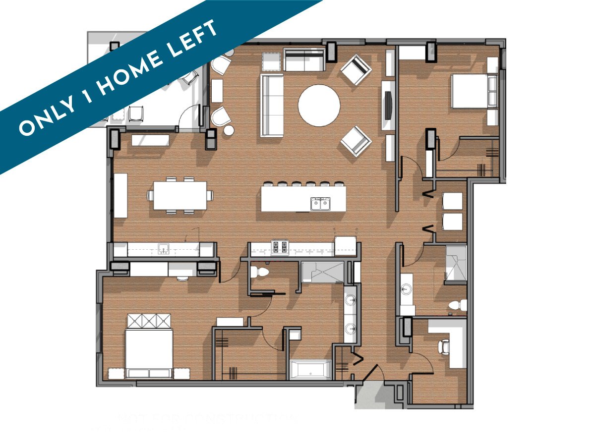 Floor plan of a house with living room, dining area, kitchen, bedroom, bathrooms, and balcony.