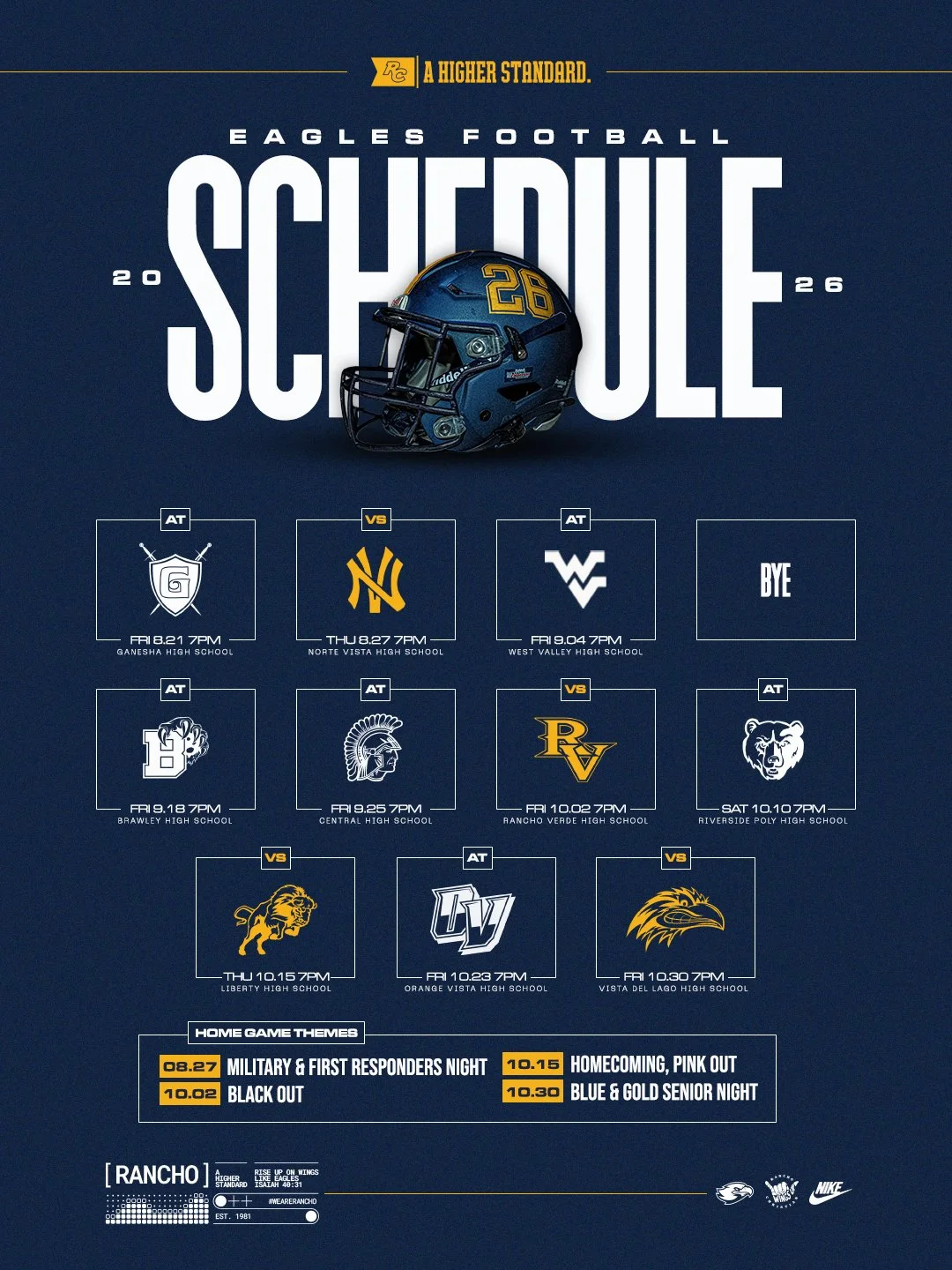 Four themed home games will bring Eagles football, school spirit, and community traditions back to Spogli Stadium