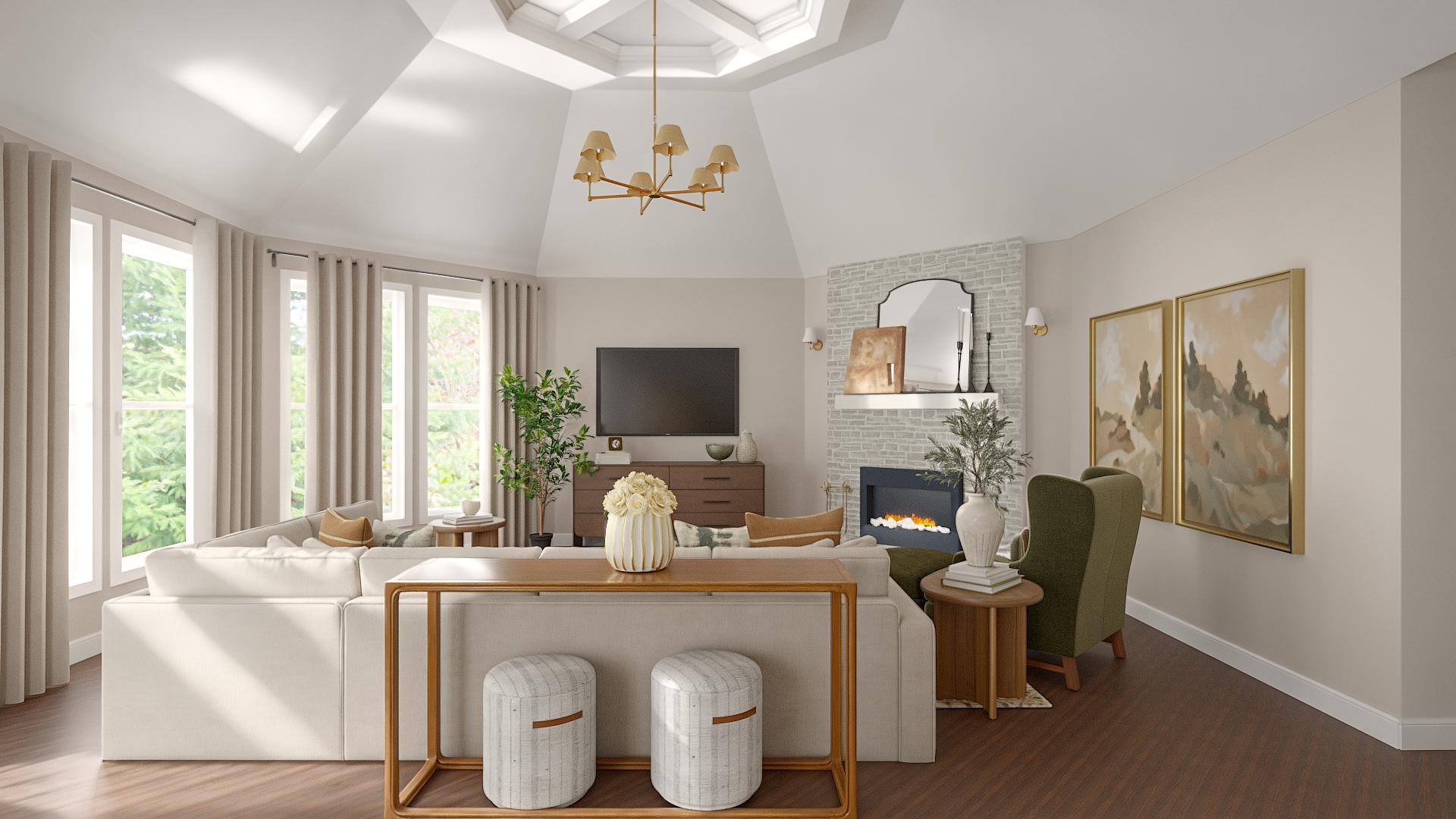 “Does Your Living Room Floor Plan Feel a Little Compressed? Try This Simple Vertical Drapery Trick to Make Your Ceilings Look Twice as Tall.”